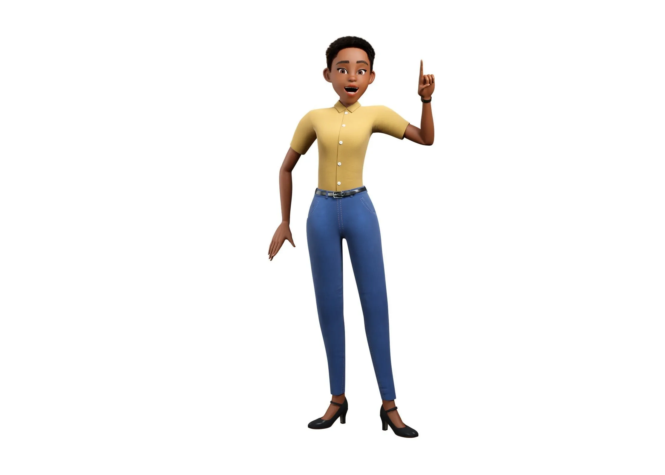 Cartoon Black Female Character 3D model animation preview