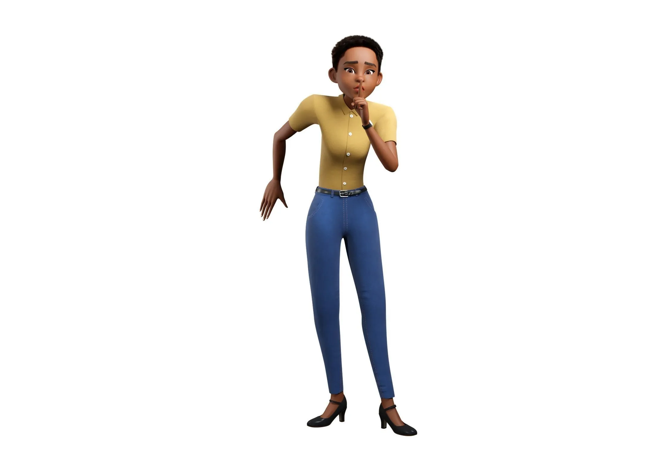 Cartoon Black Female Character 3D character model close-up view