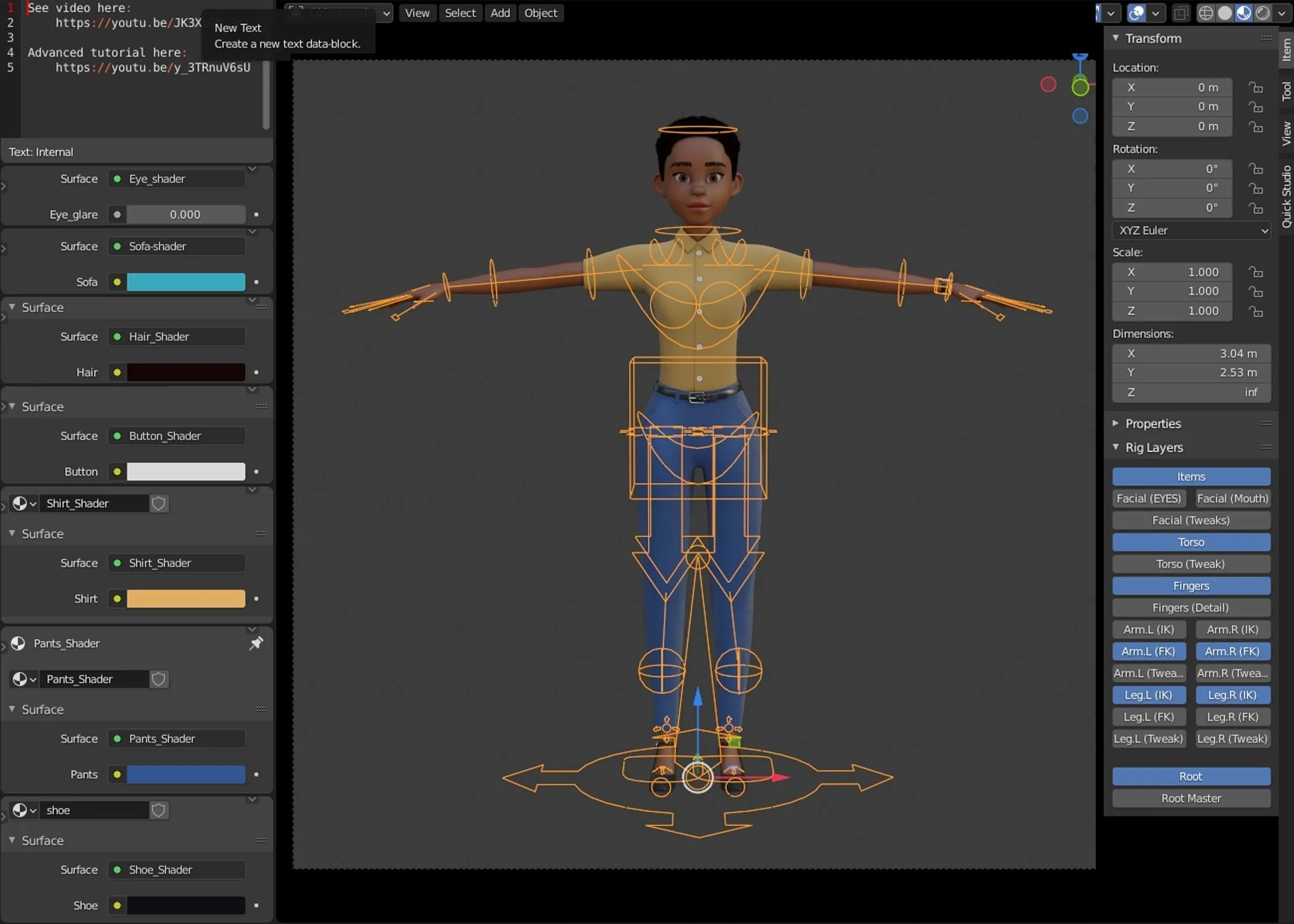 Cartoon Black Female Character 3D model in Blender workspace