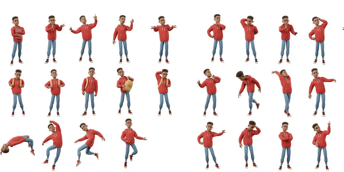 Stylized black man teen character 3D character showcase 1