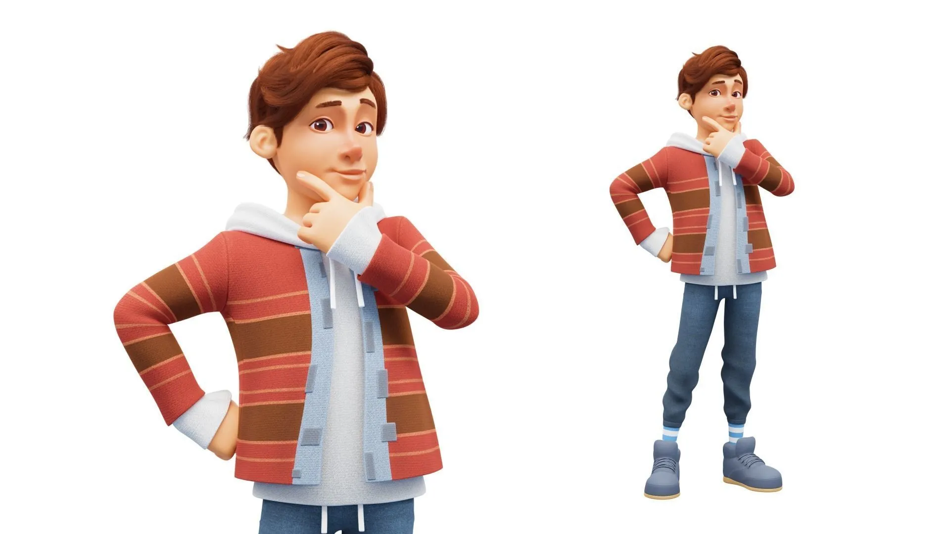 Cartoon Boy Teen rigged 3D character in different pose