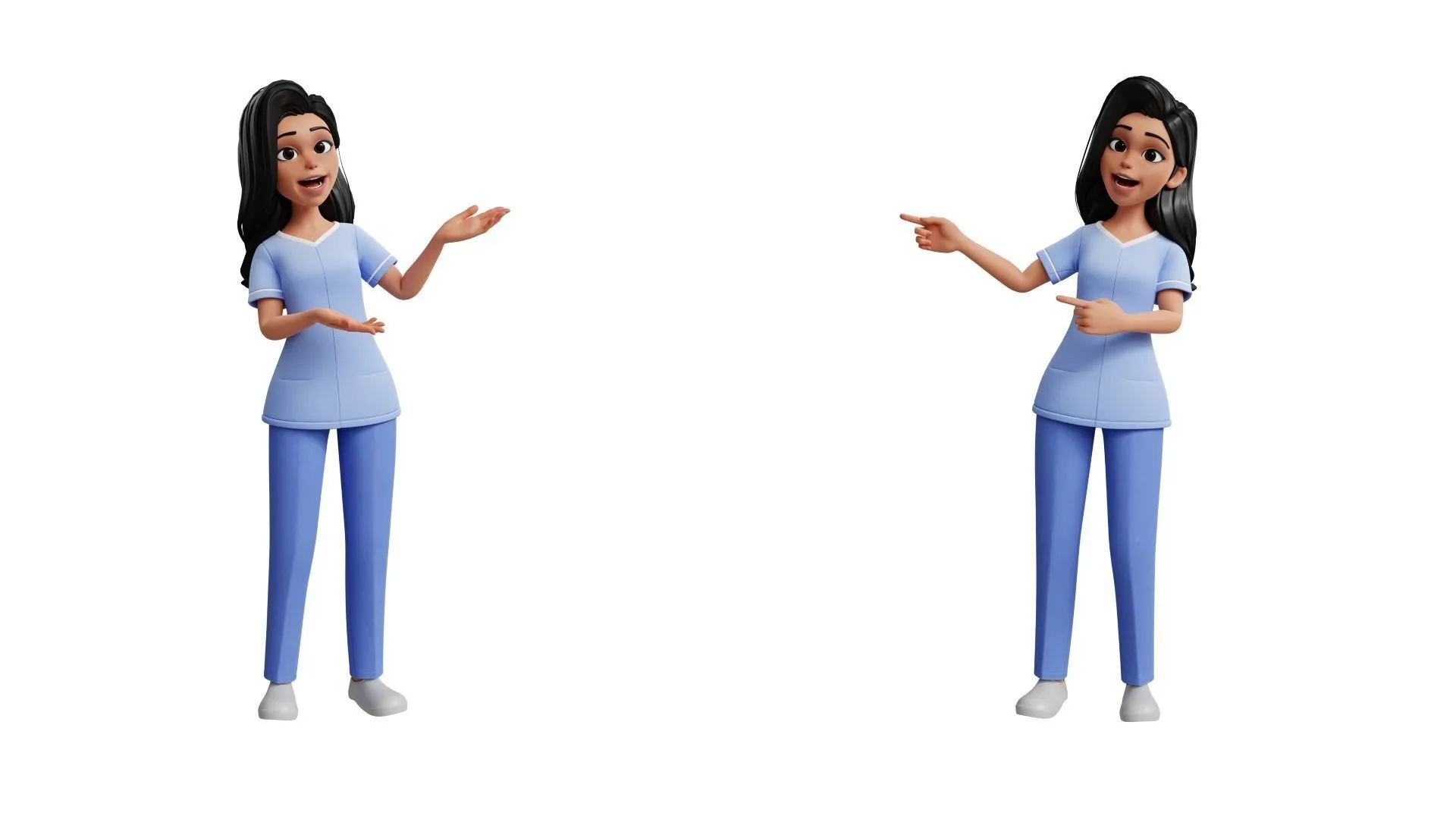 Cartoon Nurse Female Character rigged in different pose