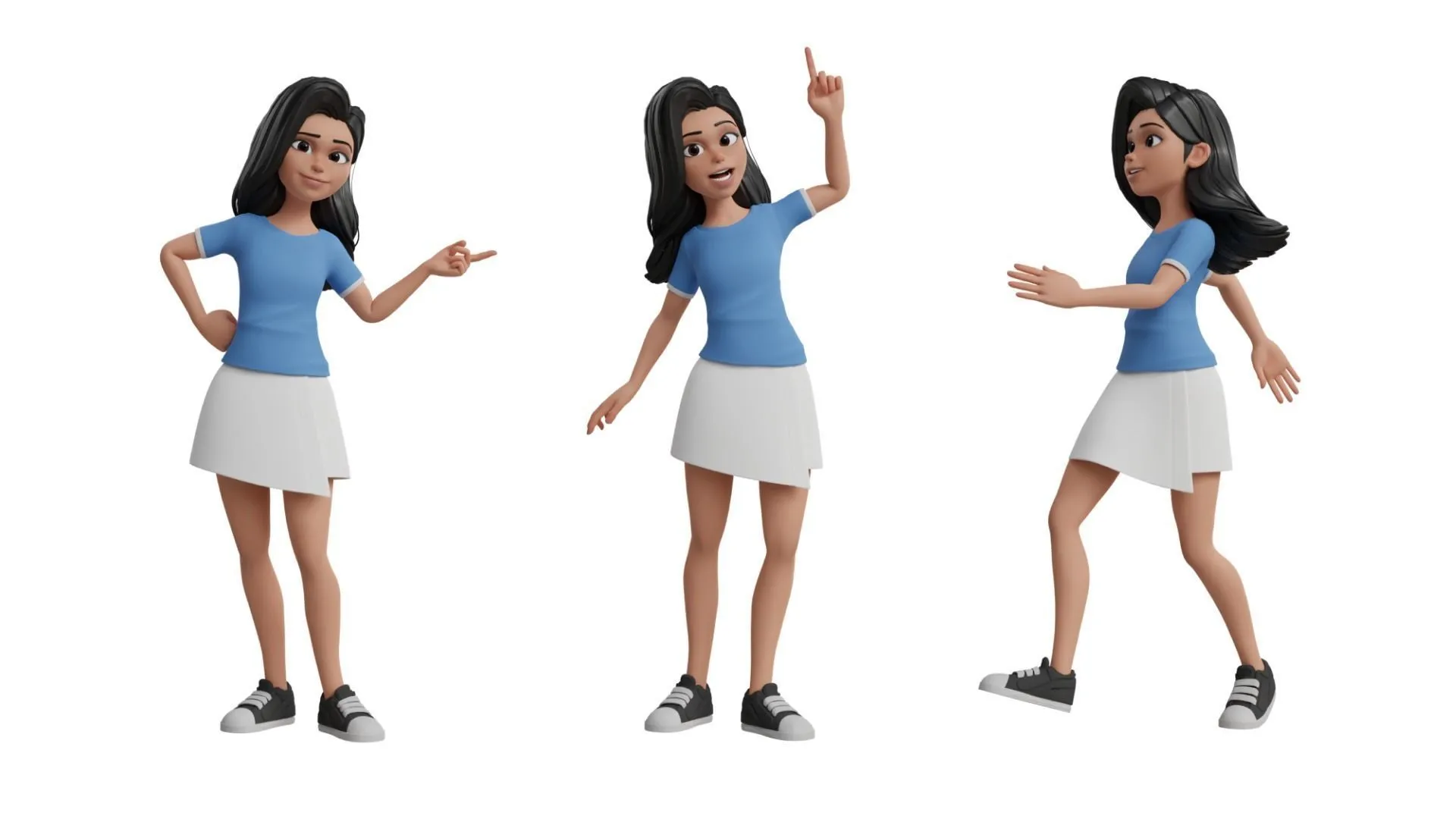Cartoon White Woman Teen 3D model animation preview