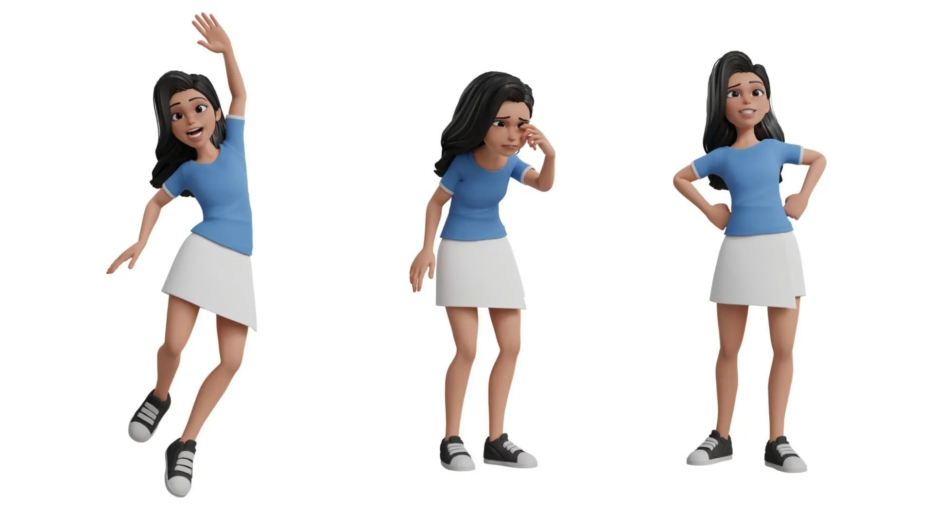 Cartoon White Woman Teen 3D character model close-up view