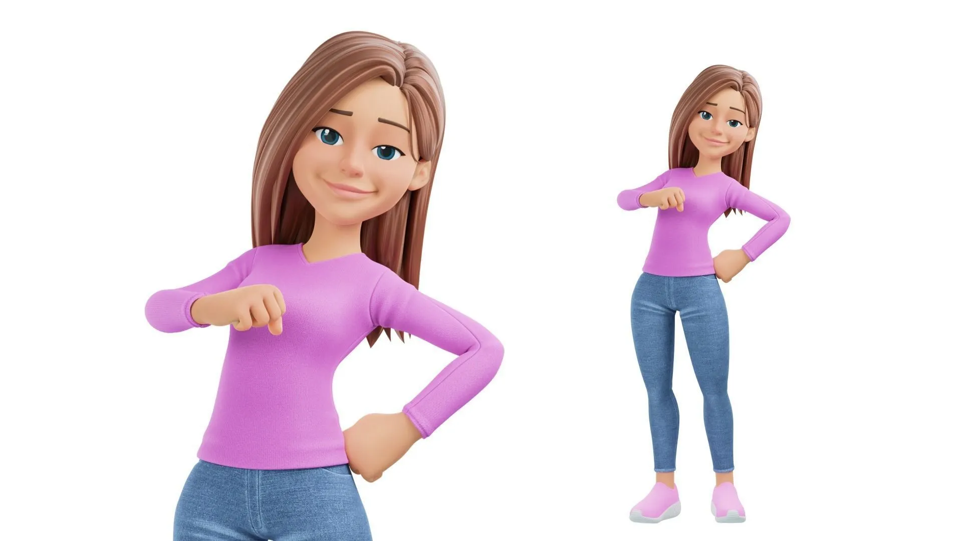Cartoon woman rigged 3D character showcase