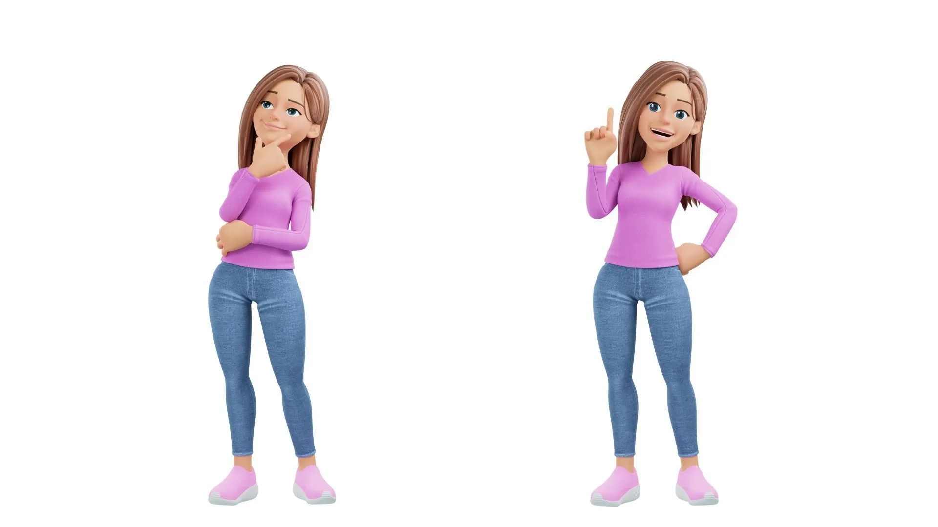 Stylized cartoon woman rigged 3D character showcase 4