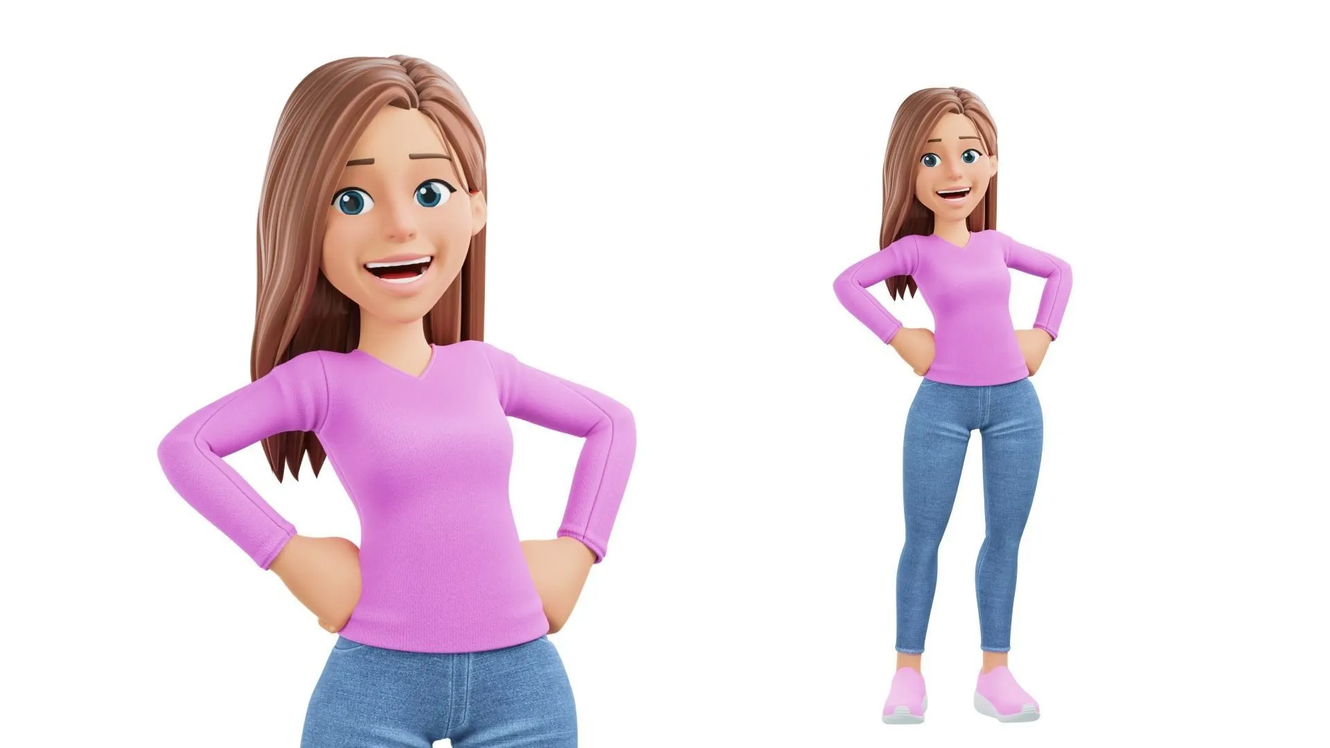 Stylized cartoon woman rigged 3D character showcase 5
