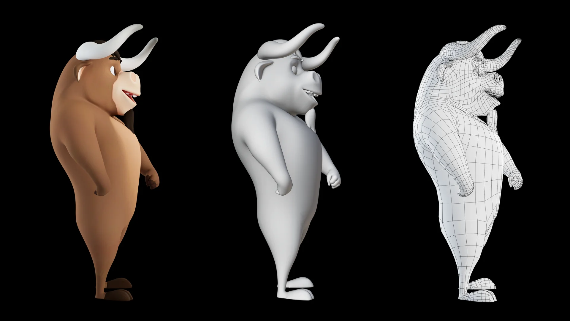Stylized bull mascot 3D character showcase 3