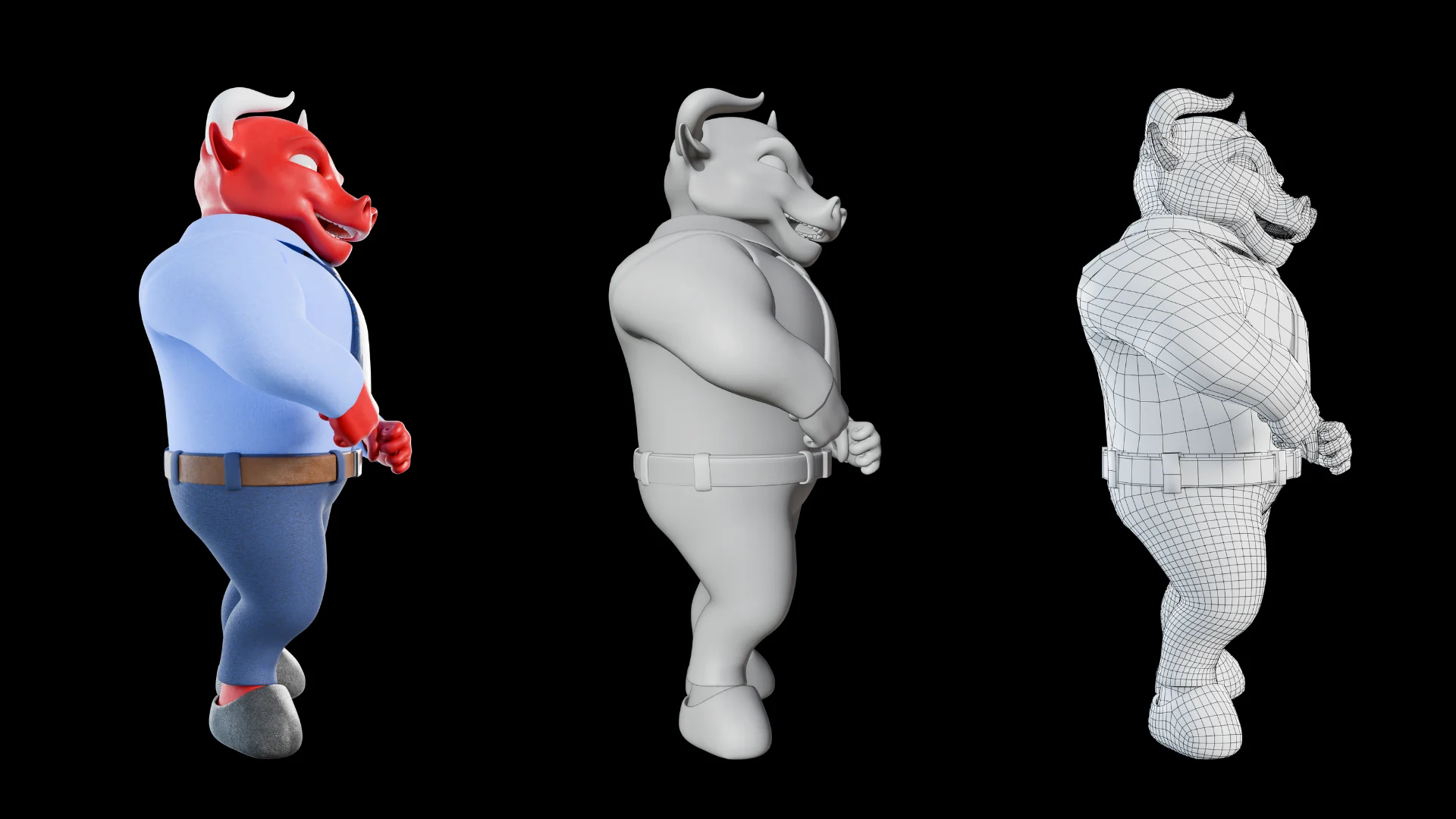 Professional business bull mascot 3D character showcase 3