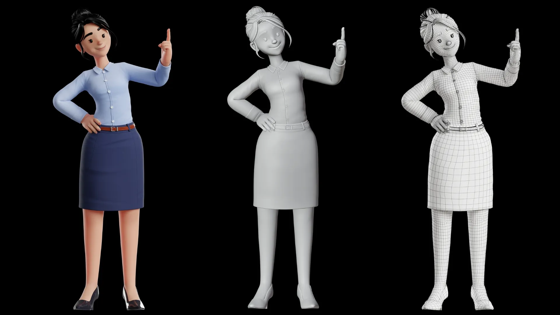 Business Office Cartoon Woman 3D character showcase 1