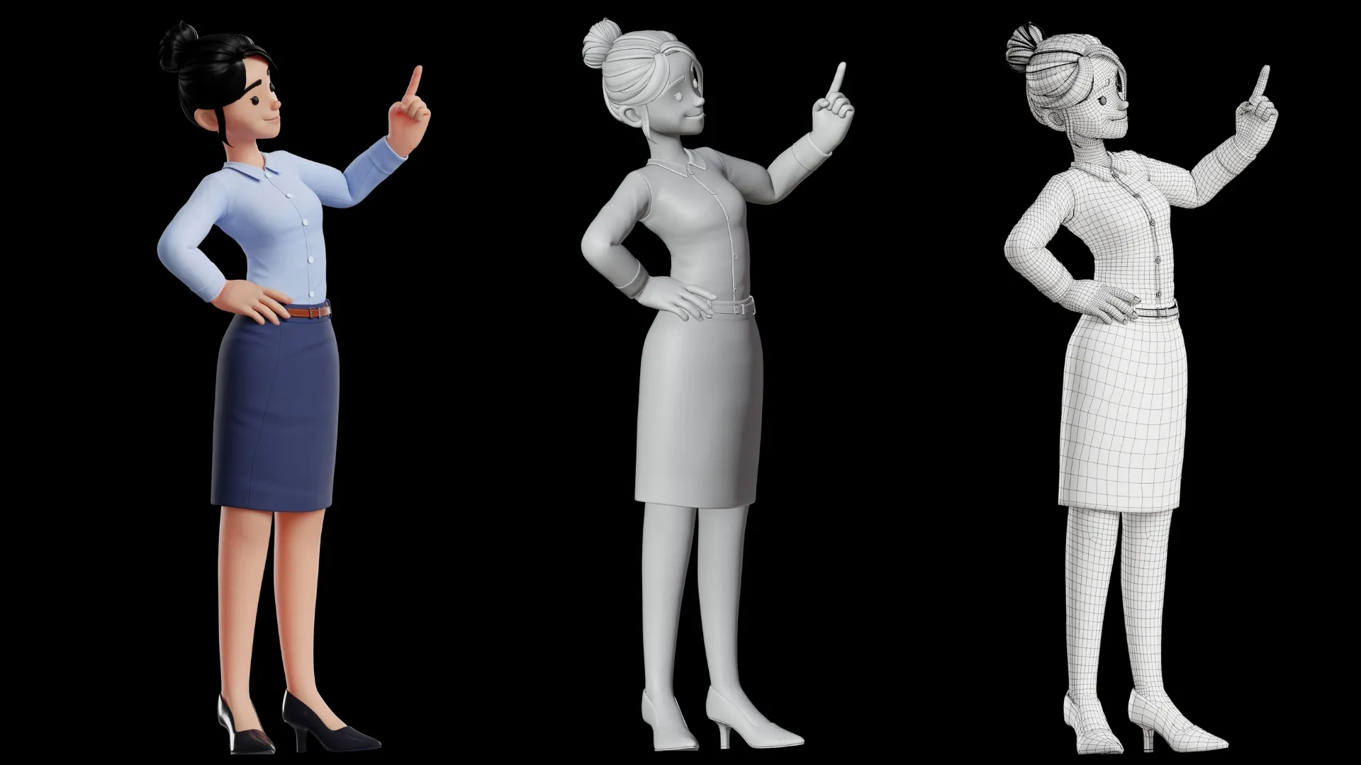 Business Office Cartoon Woman 3D character showcase 2