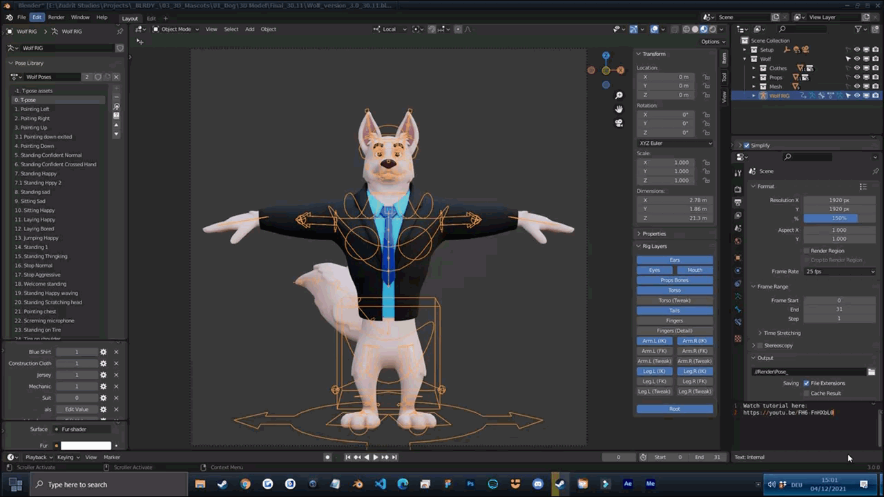 Cartoon dog Mascot - Rigged 3D Character in Blender with face rig