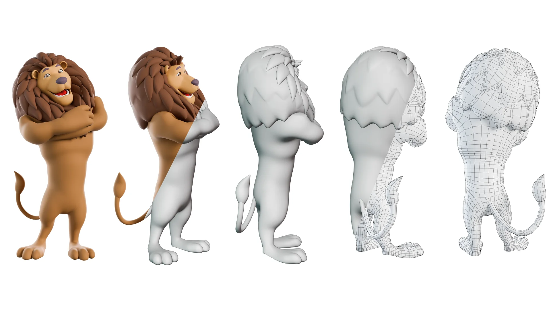 Cartoon lion mascot 3D character animation showcase