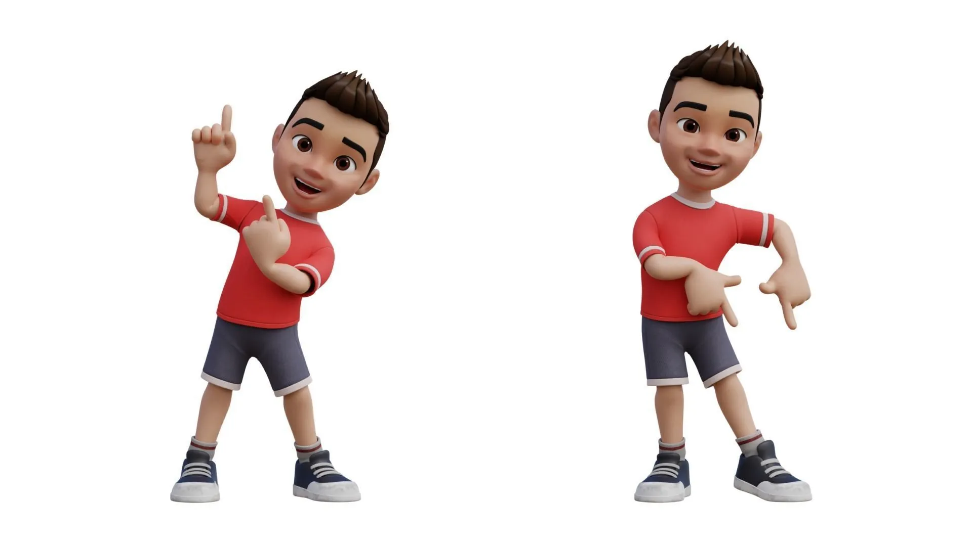Cartoon White Boy rigged 3D character in different pose