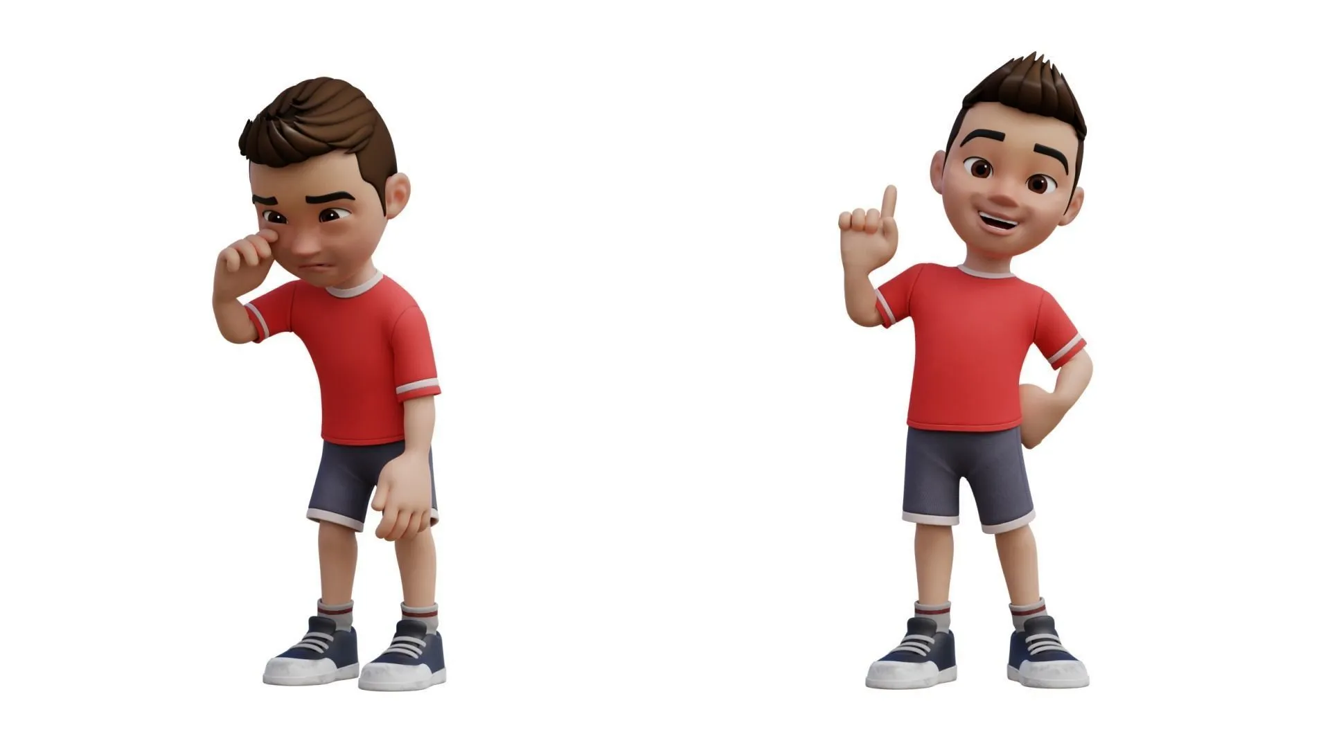 Cartoon White Boy 3D character model close-up view
