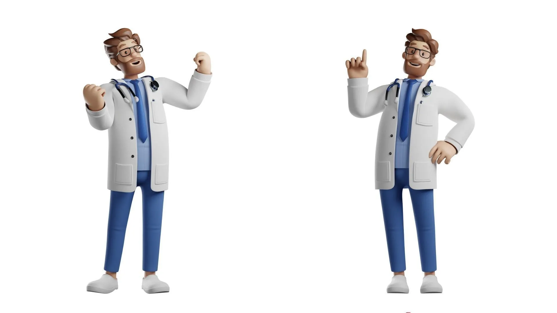 Doctor Cartoon Male Character 3D character model close-up view