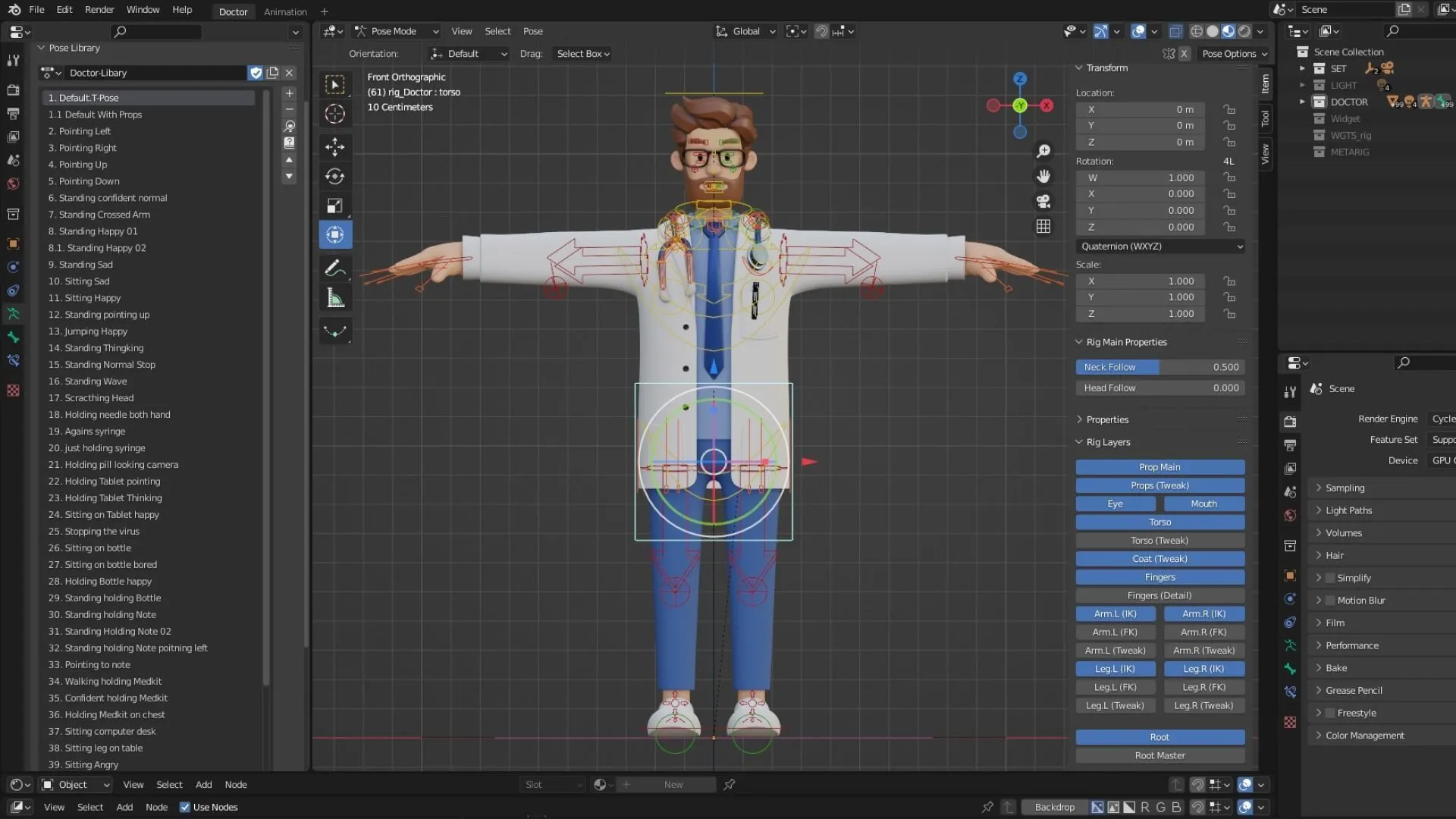 Doctor Cartoon Male Character - Rigged 3D Character in Blender with advanced face and body rigging system