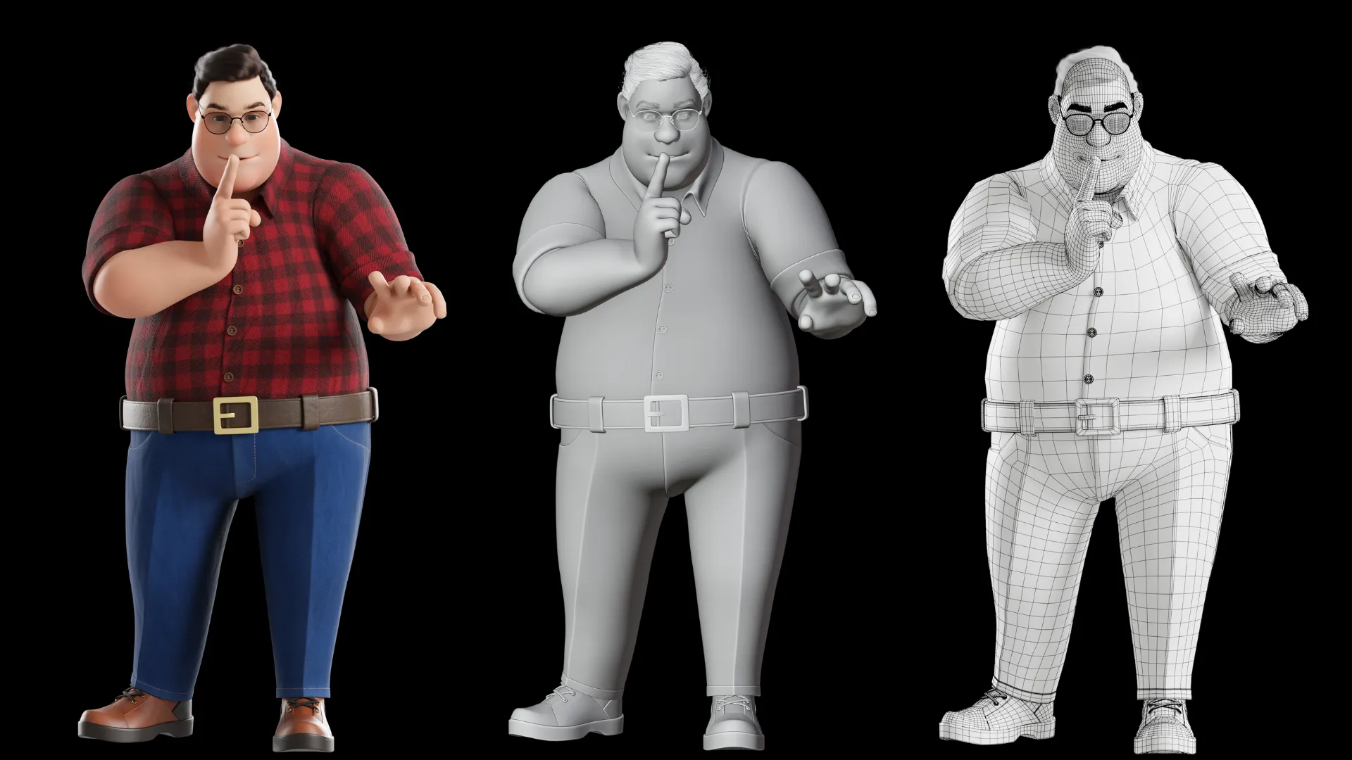 3D Fat Man character render 1