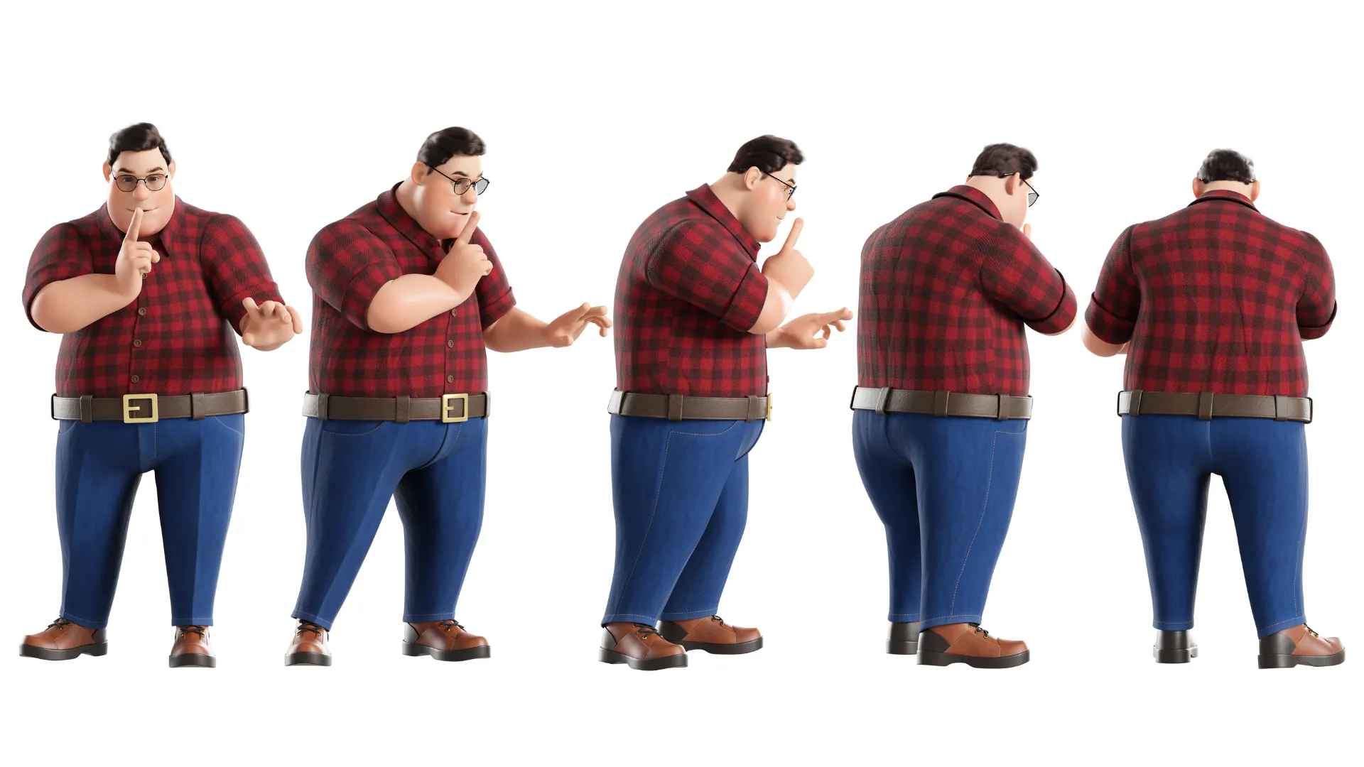 3D Fat Man character poses showcase