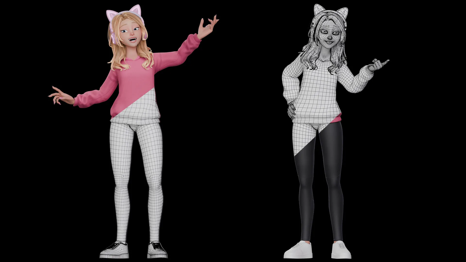 Gamer Girl White Woman 3D character additional showcase