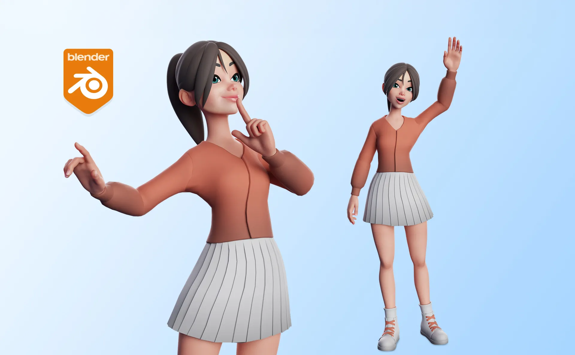 Cartoon White Women Teen Rigged