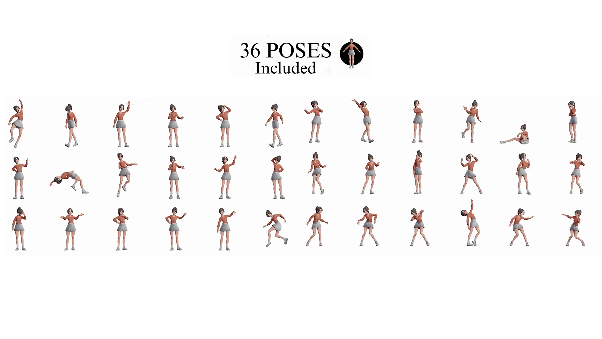 Female Teenager 3D character animation poses
