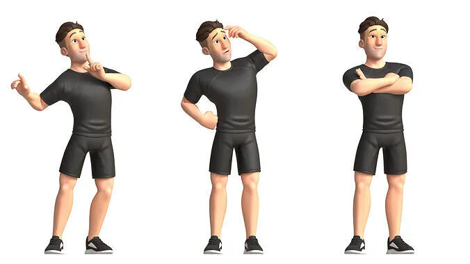 Multiple pre-made poses for 3D Fitness Man character