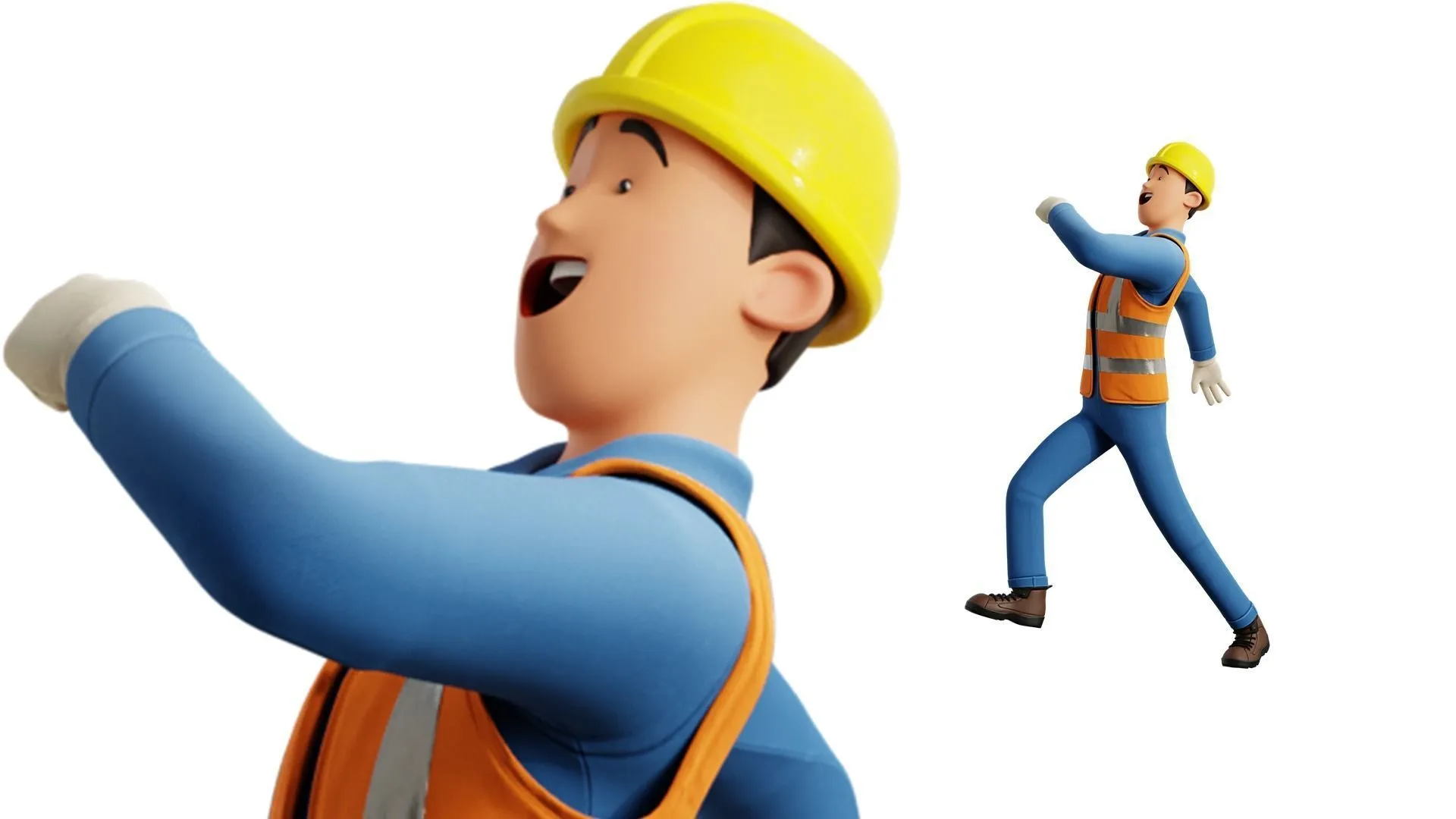 Cartoon Worker Builder Character 3D character model close-up view