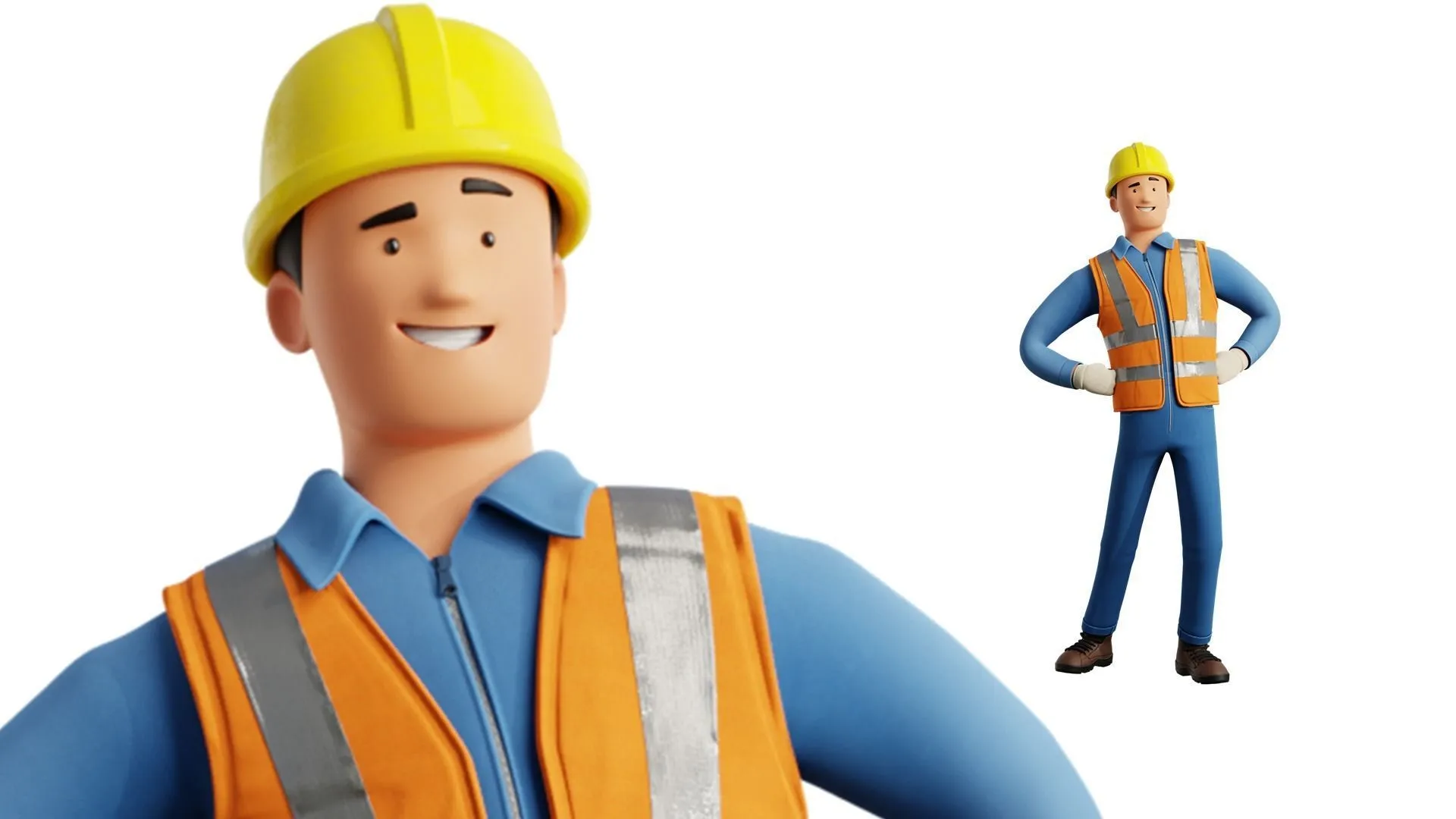 Cartoon Worker Builder Character 3D model worker pose