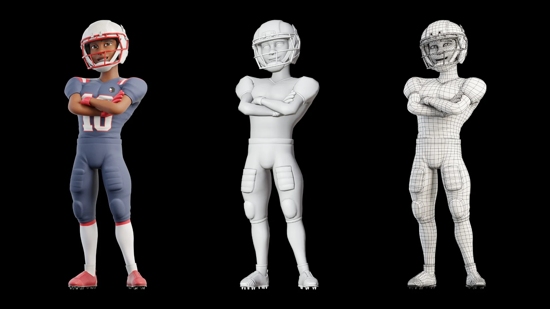 Cartoon NFL sport player 3D character showcase 1