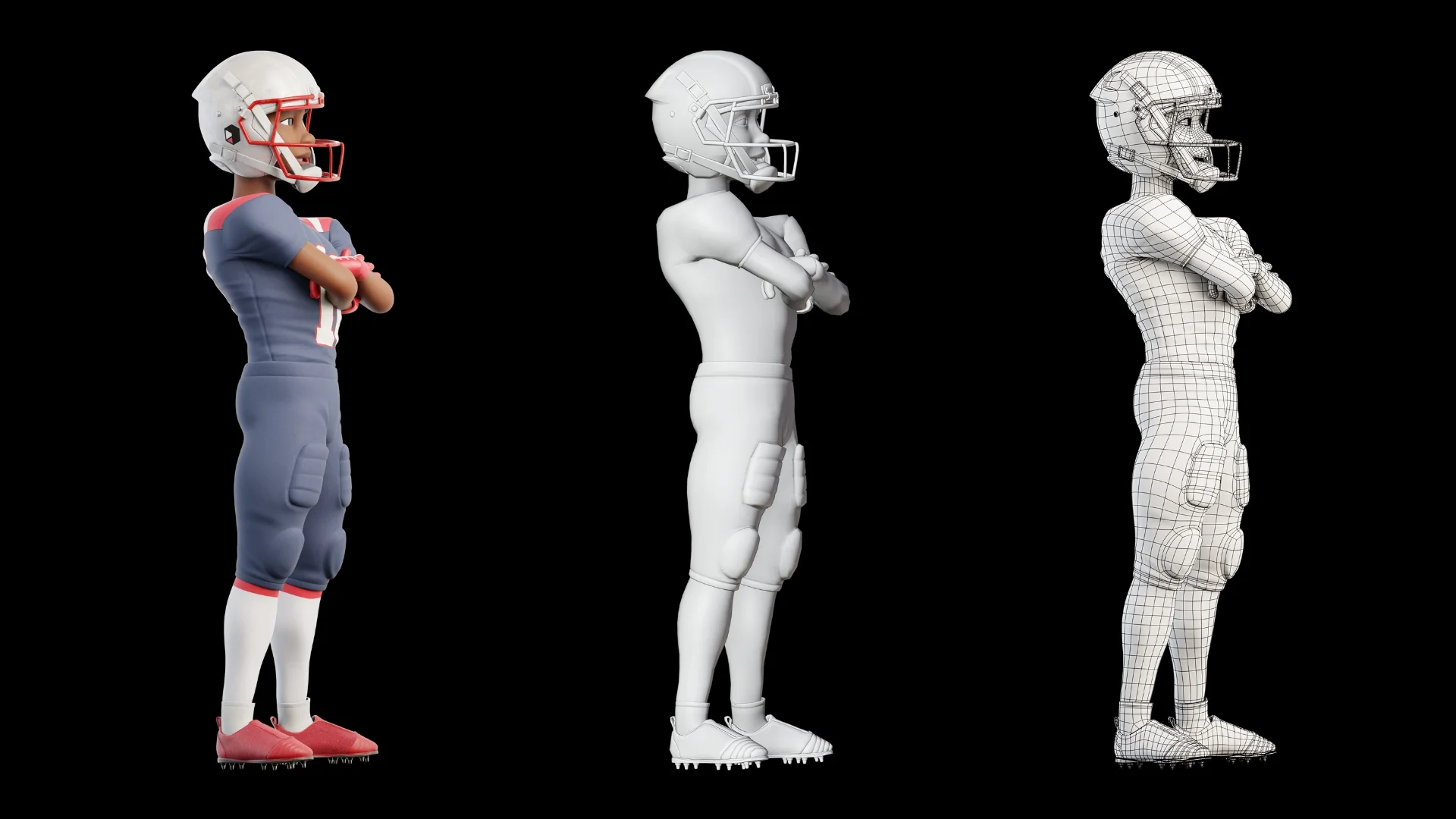 Cartoon NFL sport player 3D character showcase 3