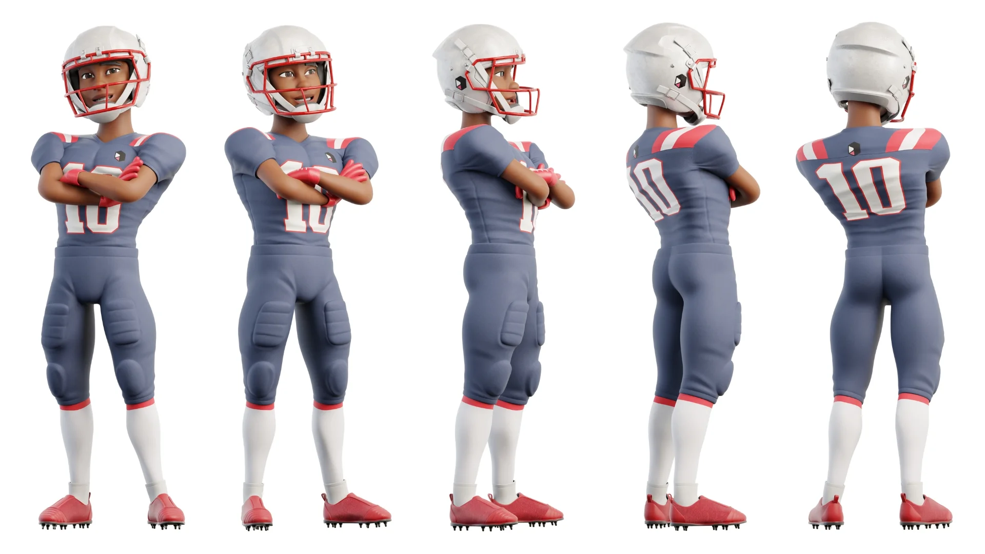 Cartoon NFL sport player 3D character rendered showcase