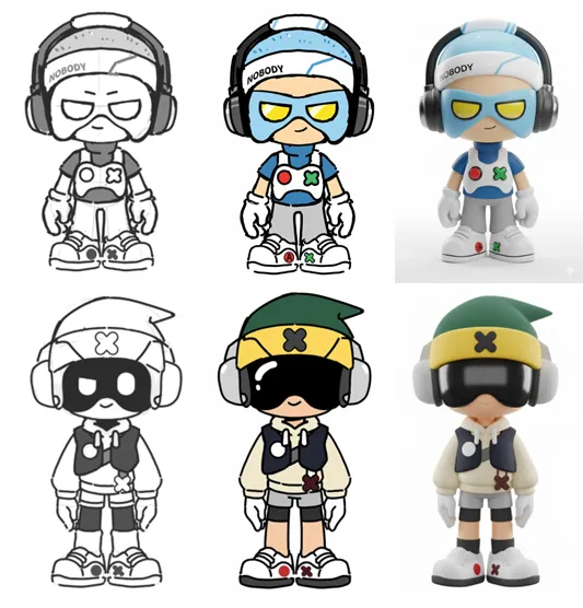 Nobody Gaming Platform mascot variants that were explored but not selected as the final design