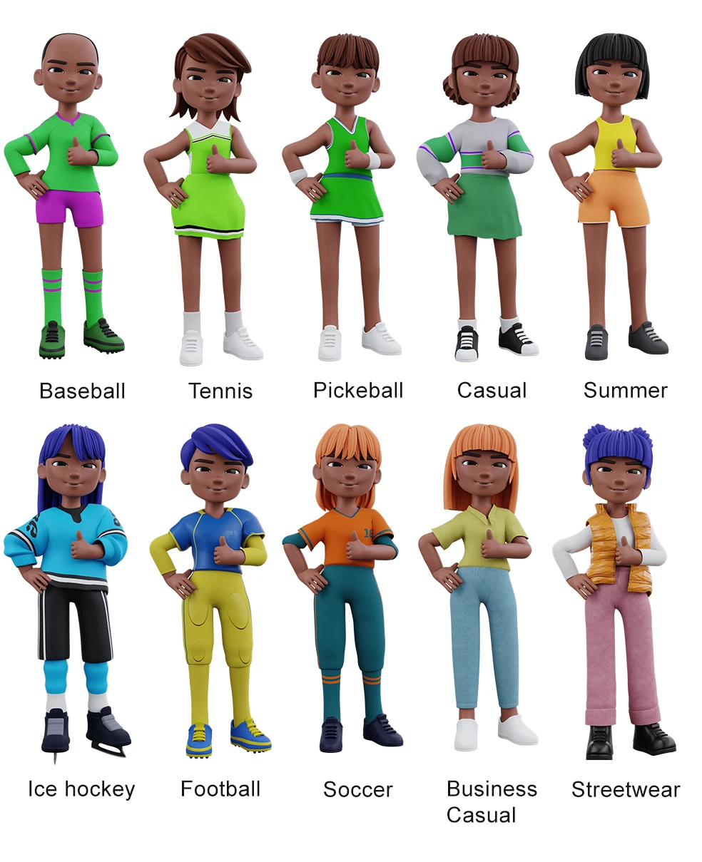 Showcase of female chibi 3D models outfits