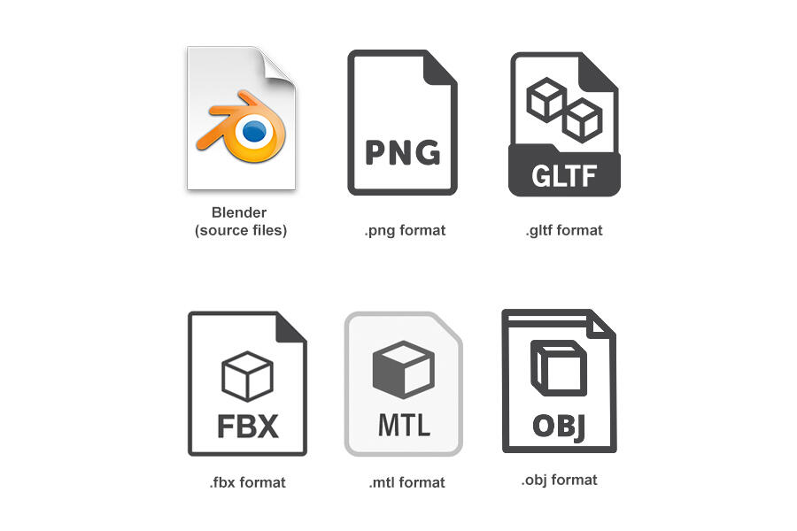 Blender, PNG, GLB, GLTF, OBJ, FBX and other 3D formats included