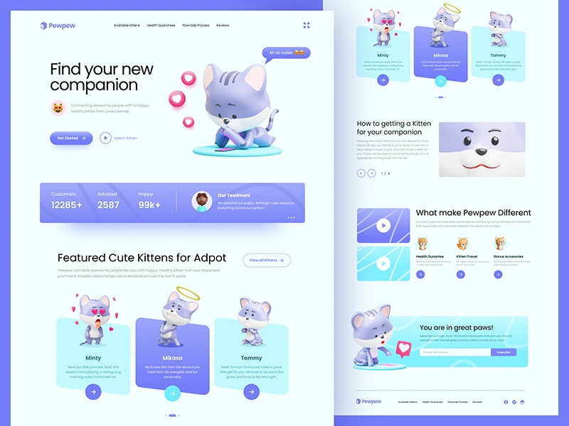 Website design with cartoon 3D cat